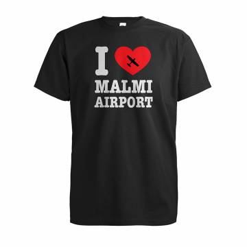 Musta I Love Malmi Airport T-paita