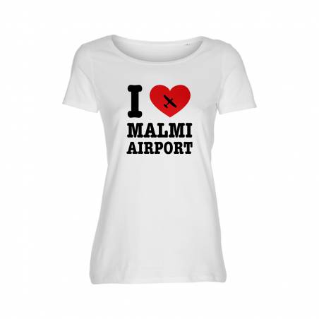Valkoinen I Love Malmi Airport SLIM T-paita