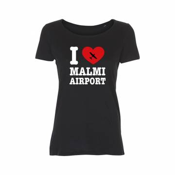 Musta I Love Malmi Airport SLIM T-paita