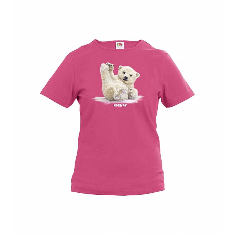 Fuchsia Sliding Polar Bear Cub, Norway Kids T-shirt