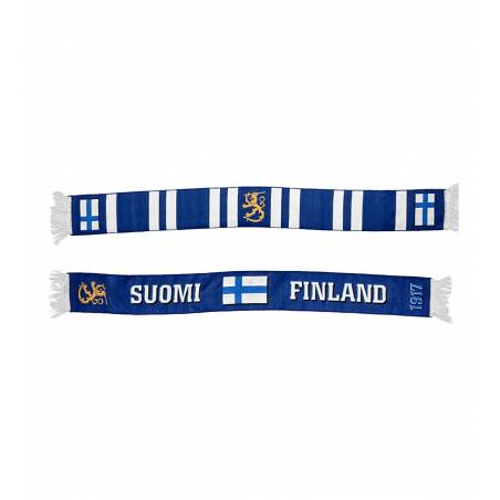 Sini/Valkoinen Finland+Lippu kudottu Fanihuivi