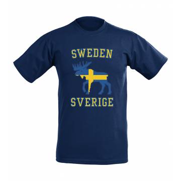 Syvänsininen Lippu ja hirvi Sweden T-paita