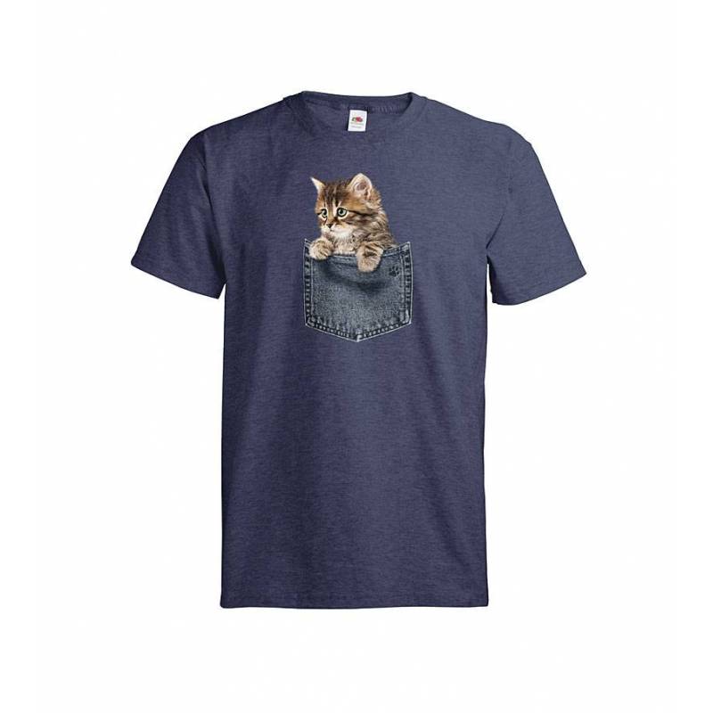 Navy Vintage Heather DC Cat in the pocket T-shirt