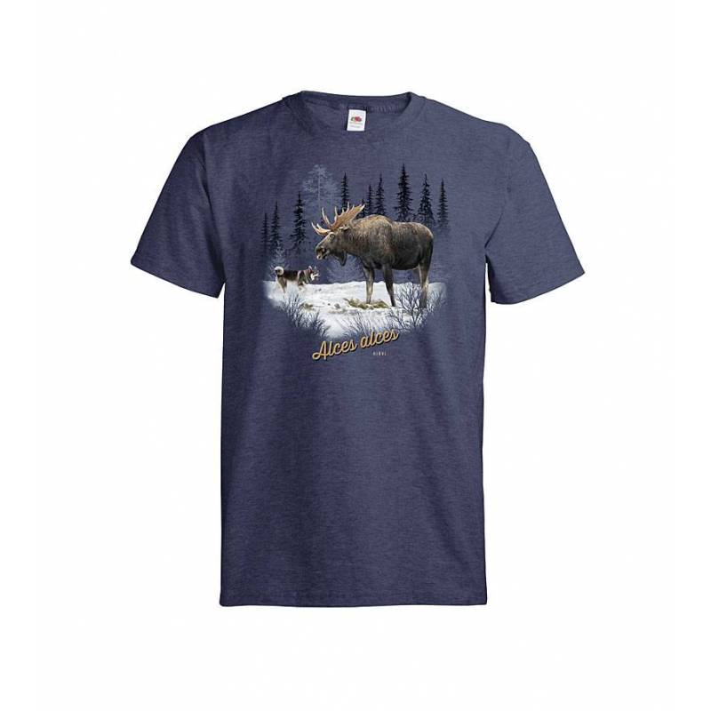 Meleerattu syvänsininen DC Hirvi+Koira T-paita