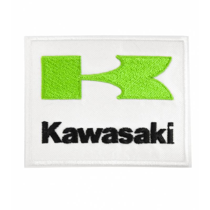 White Kawasaki Embroided Badge 75x60  mm