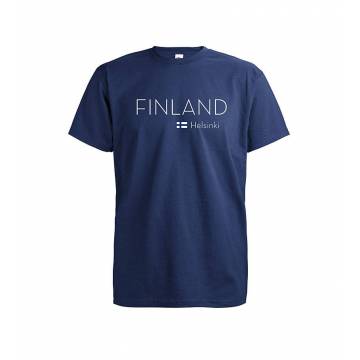 Tummansininen Finland+Lippu+Helsinki T-paita