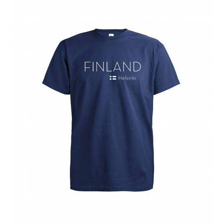 Tummansininen Finland+Lippu+Helsinki T-paita