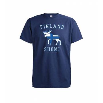 Tummansininen Lippu ja hirvi T-paita