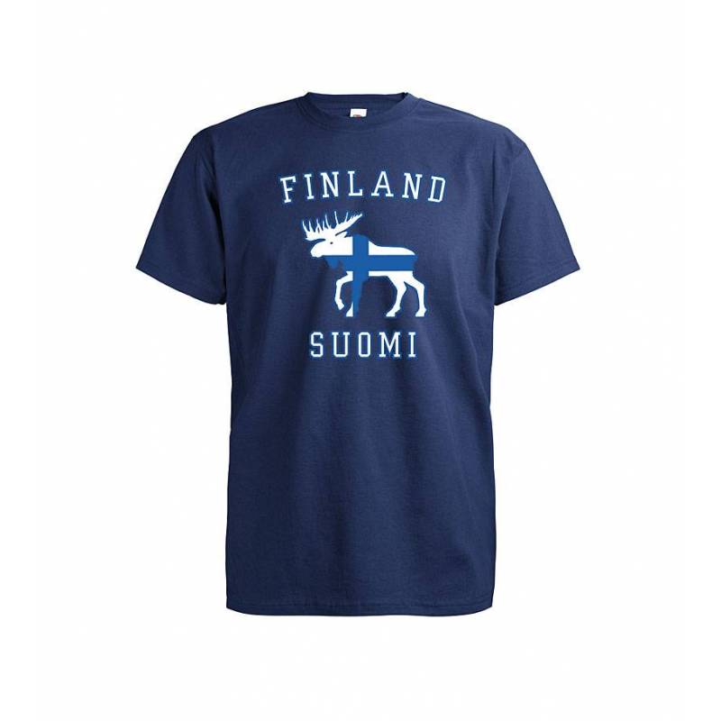 Tummansininen Lippu ja hirvi T-paita