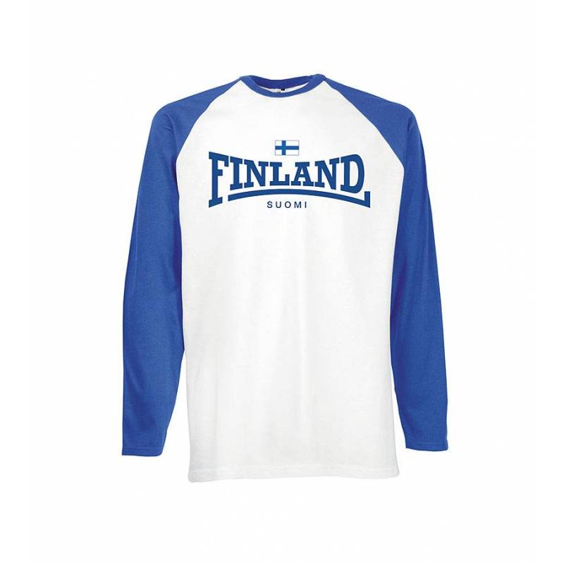 Valkoinen/Royal sininen Finland "lonsdale" Pitkähiha T-paita