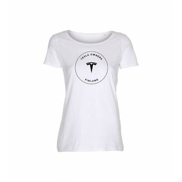Valkoinen Tesla Owners Slim T-paita