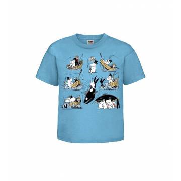 Azure Blue Moominpappa and the big fish Kids T-shirt