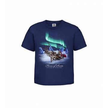 Navy Blue Santa in sleigh, Lapland Kids T-shirt