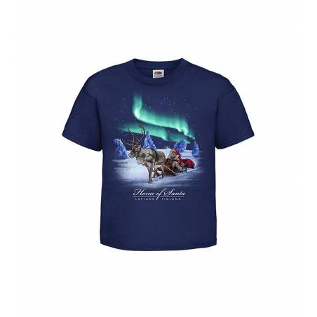 Navy Blue Santa in sleigh, Lapland Kids T-shirt