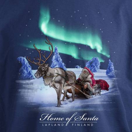 Navy Blue Santa in the sleigh, Lapland T-shirt