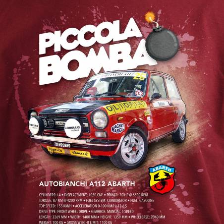 Tiilenpunainen DC A112 Abarth Piccola Bomba T-paita