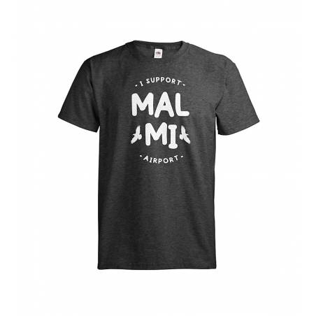 Tumma meleerattu harmaa I Support Malmi Airport T-paita