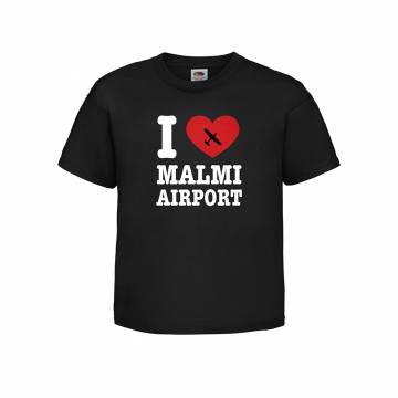 Musta I Love Malmi Airport lasten T-paita
