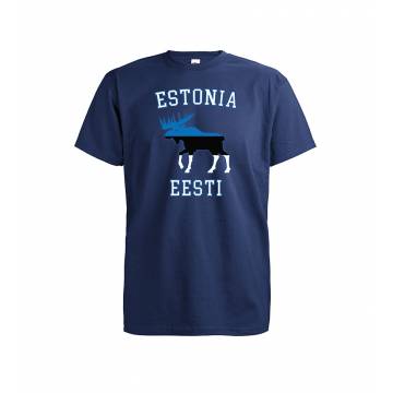 Syvänsininen DC Lippu ja hirvi Estonia T-paita