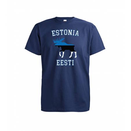 Syvänsininen DC Lippu ja hirvi Estonia T-paita
