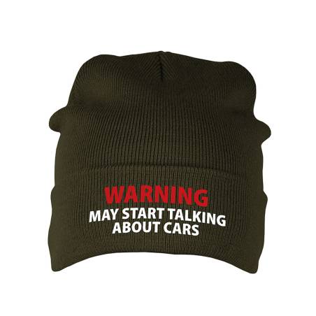 Military Green Warning - May start talking about cars Beanie