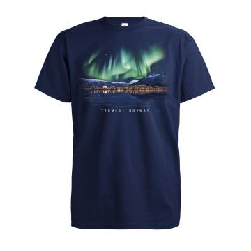 Deep Navy Northern Lights, Tromsö City T-shirt