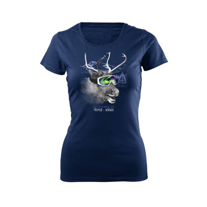 Navy Blue Reindeer, Aurora Borealis Tromsö SLIM T-Shirt