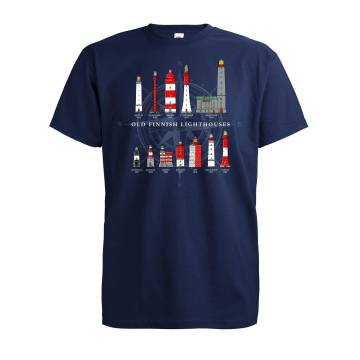 Deep Navy Old Finnish Lighthouses T-paita