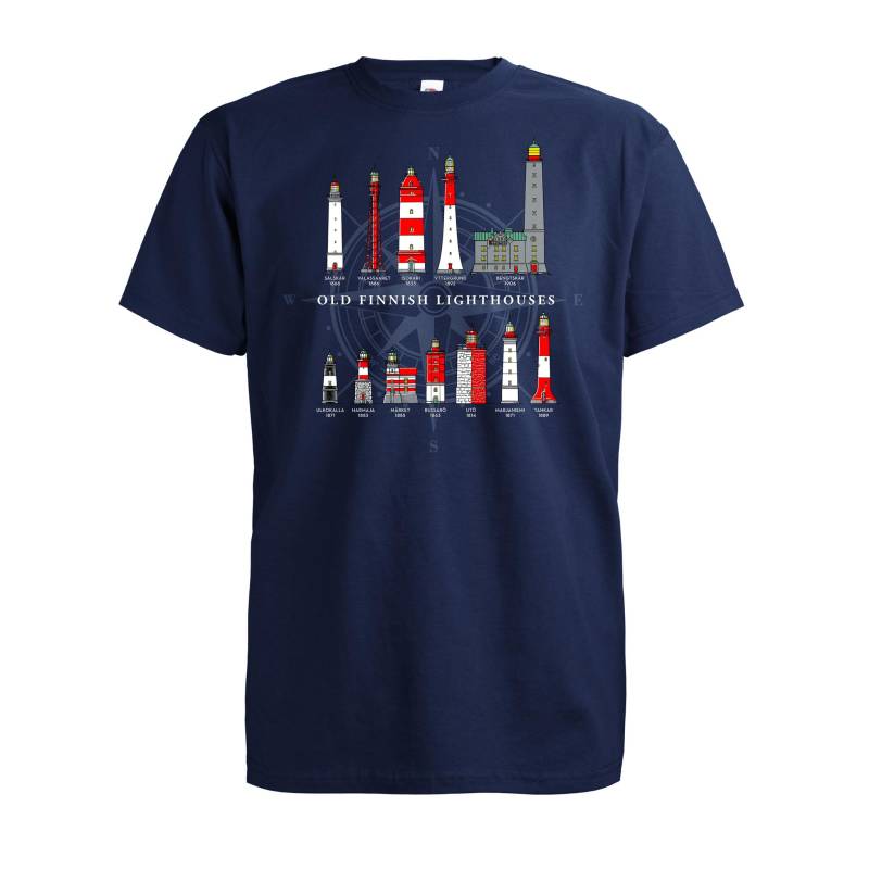 Deep Navy Old Finnish Lighthouses T-paita
